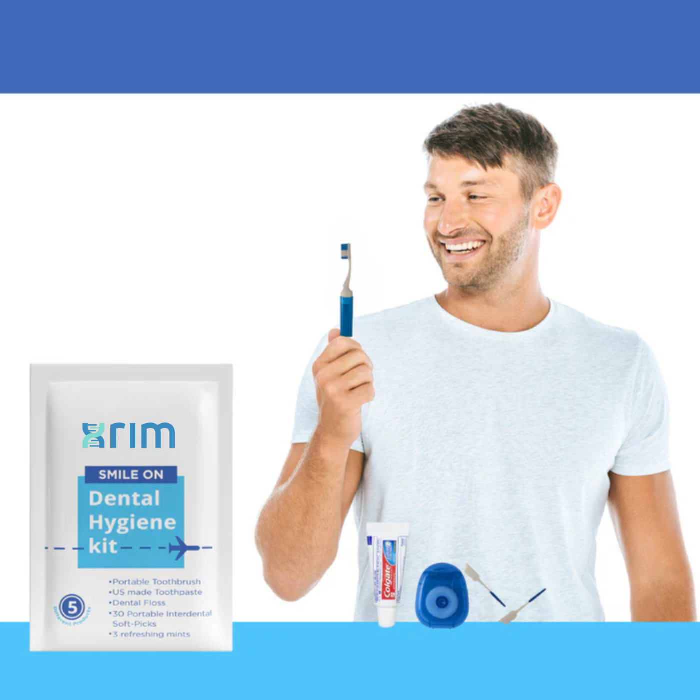 Dental Hygiene Kit, Portable Toothbrush, Toothpaste, Floss, Interdental Picks, Mints