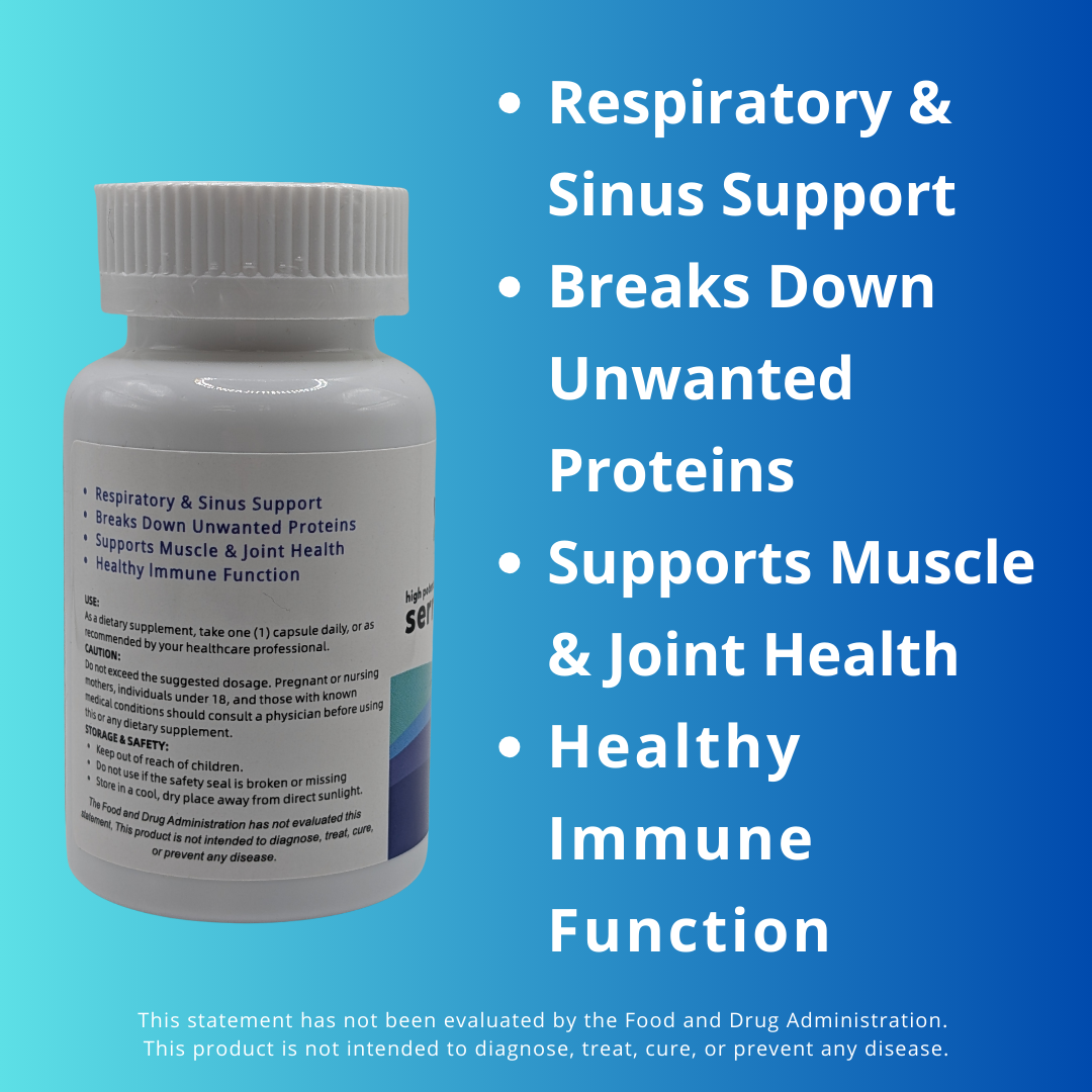 Serrapeptase Enzyme Supplement, 120,000 SPU per serving, 60 Vegan Capsules