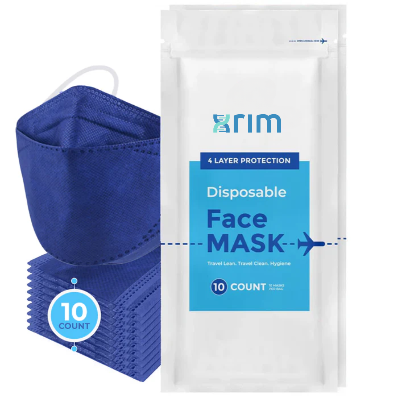Travel Size Disposable Face Mask | KF94 - 4 Layers - 10 Count Navy Blue