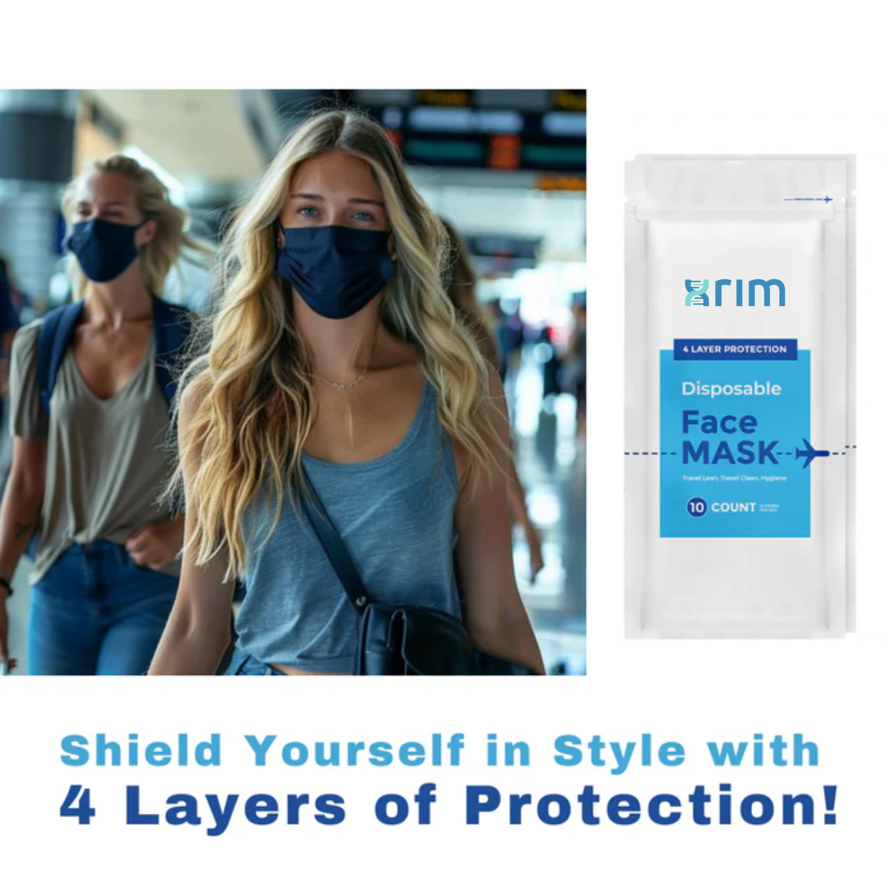 Travel Size Disposable Face Mask | KF94 - 4 Layers - 10 Count Navy Blue