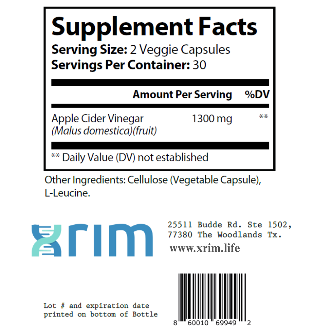 Apple Cider Vinegar Capsules 60 Ct - 1300 mg per serving