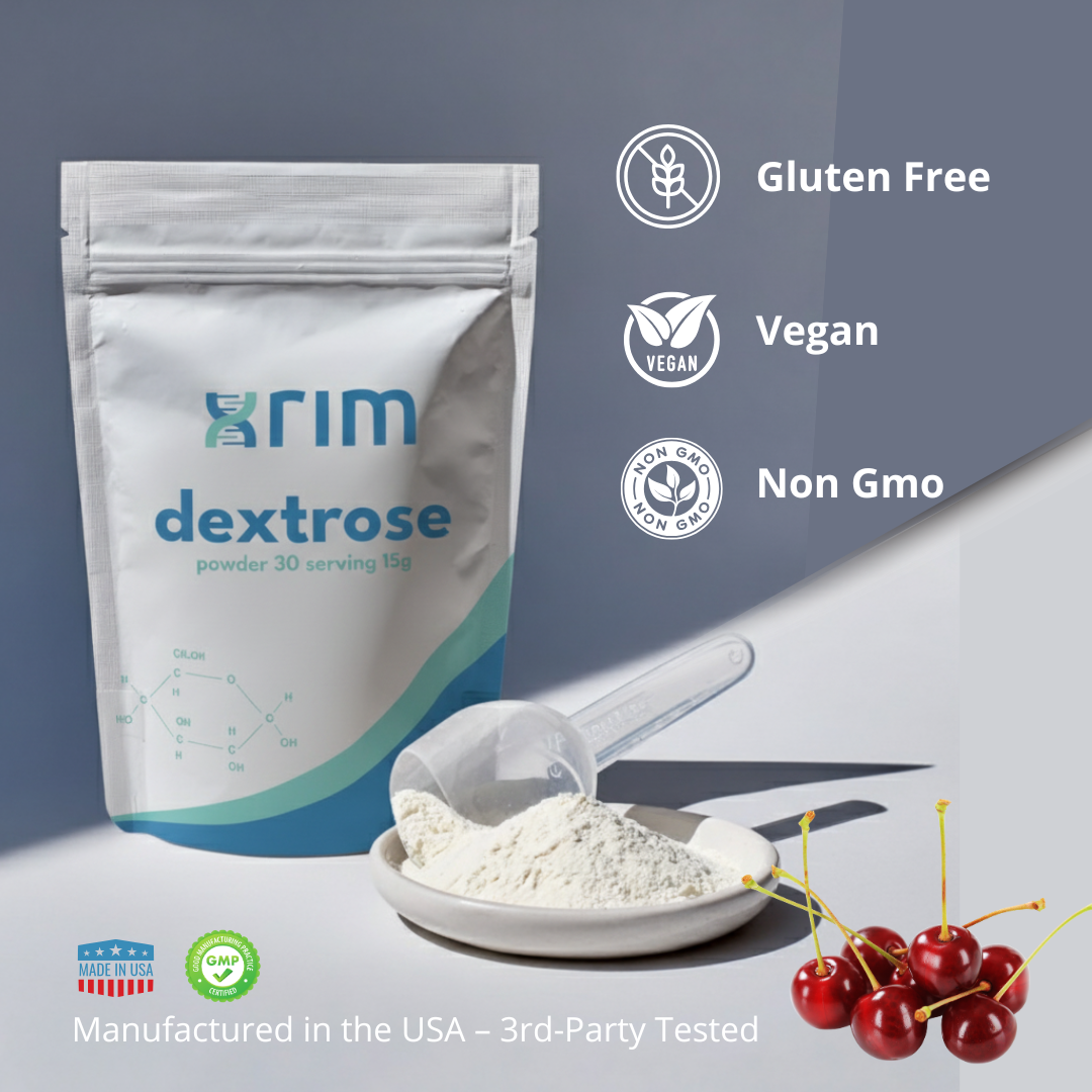 xrim Labs Dextrose Powder – Natural Cherry Flavor – Fast Energy & Recovery Support – 450g Bulk Pouch (30 Servings, 15g Each) – Gluten-Free, Non-GMO, Vegan-Friendly