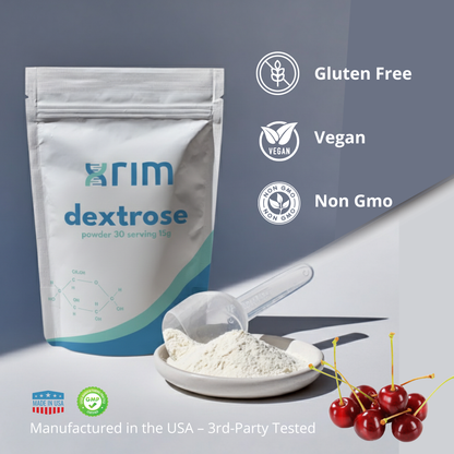 xrim Labs Dextrose Powder – Natural Cherry Flavor – Fast Energy & Recovery Support – 450g Bulk Pouch (30 Servings, 15g Each) – Gluten-Free, Non-GMO, Vegan-Friendly