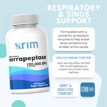 Serrapeptase Enzyme Supplement, 120,000 SPU per serving, 120 Vegan Capsules (2 BOTTLES)