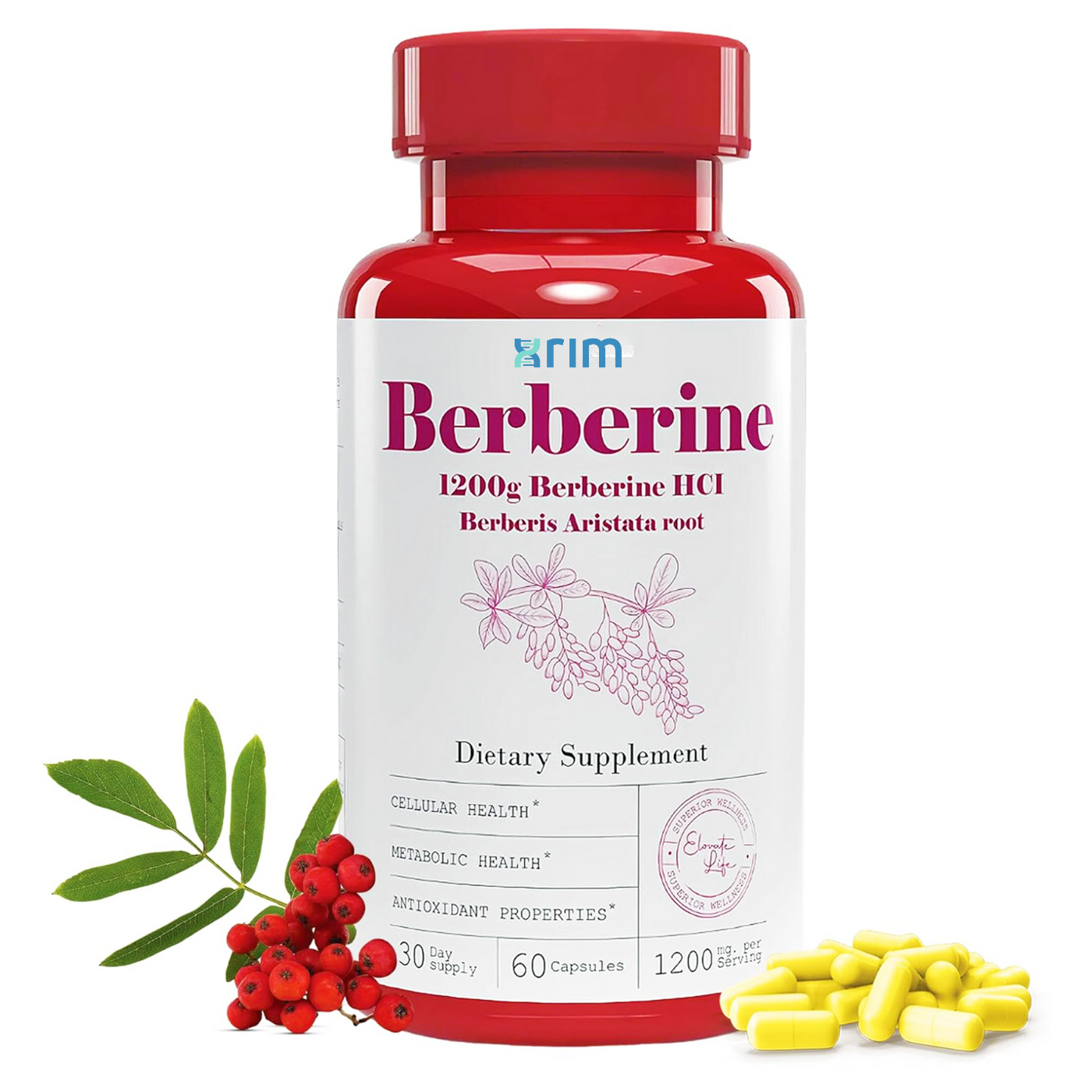 Berberine HCI Berberis Aristata Root Capsules Natural, High Absorption, 1200mg (120 Day Supply, 120 Capsules)