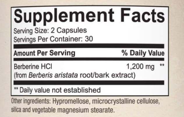 Berberine HCI Berberis Aristata Root Capsules Natural, High Absorption, 1200mg (120 Day Supply, 120 Capsules)