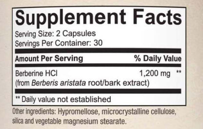 Berberine HCI Berberis Aristata Root Capsules Natural, High Absorption, 1200mg (120 Day Supply, 120 Capsules)