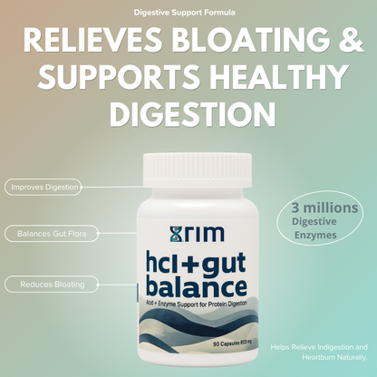 XRIM HCl+ Gut Balance – Betaine HCl with Pepsin | Digestive Enzyme & Stomach Acid Support for Protein Digestion – 180 Capsules (2 BOTTLES)