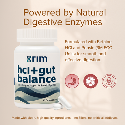 XRIM HCl+ Gut Balance – Betaine HCl with Pepsin | Digestive Enzyme & Stomach Acid Support for Protein Digestion – 180 Capsules (2 BOTTLES)