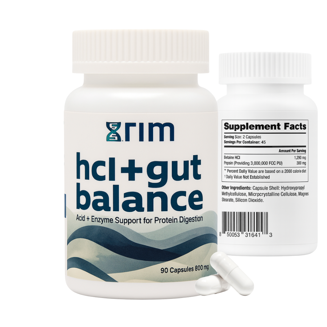 XRIM HCl+ Gut Balance – Betaine HCl with Pepsin | Digestive Enzyme & Stomach Acid Support for Protein Digestion – 180 Capsules (2 BOTTLES)