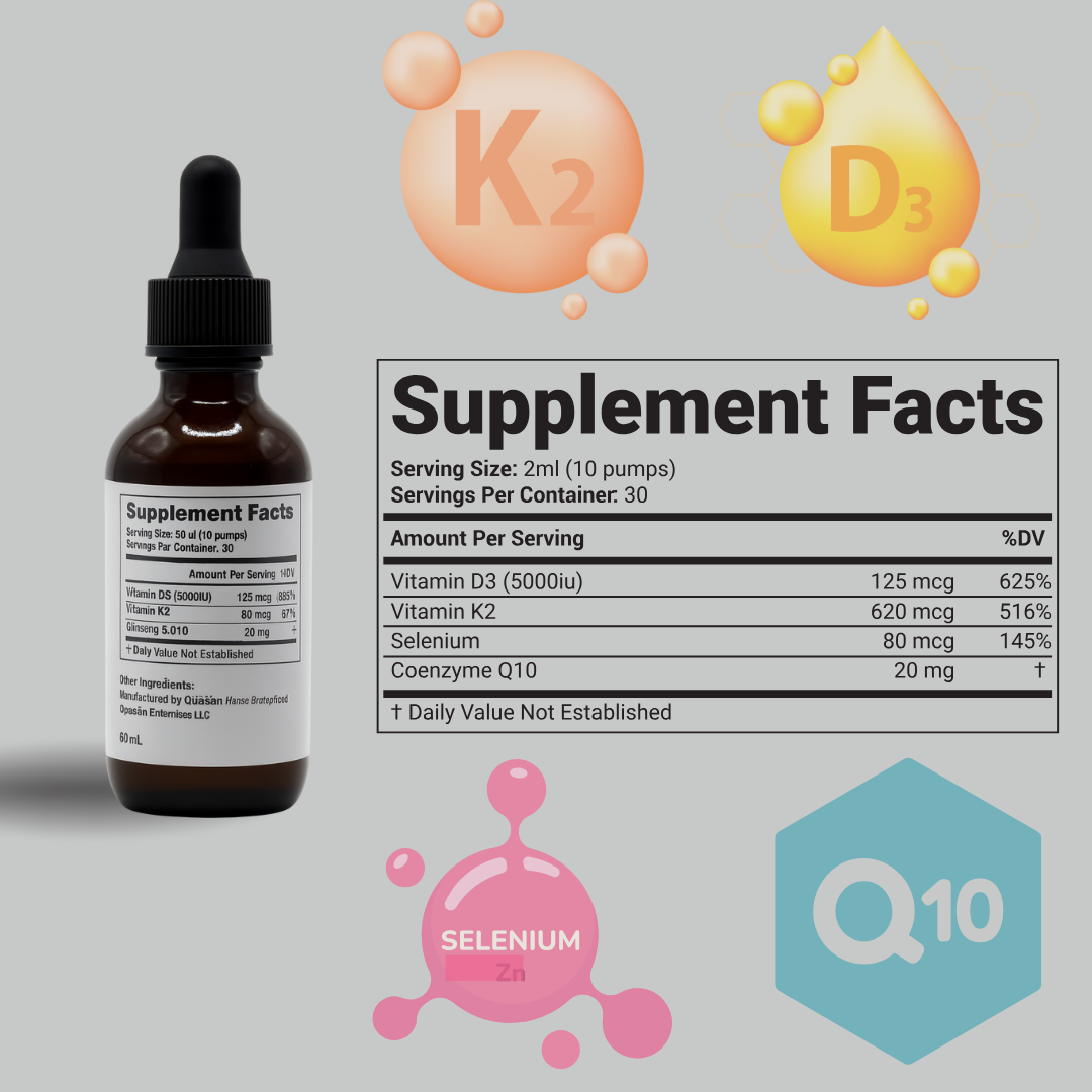 LipoD3 Complex – Liposomal Vitamin D3 5000 IU + K2, Selenium & CoQ10 | High Absorption Liquid Supplement – 60 Servings (2 bottles)
